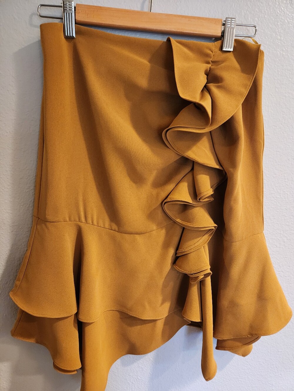 🪴A Loves A Mustard Ruffle Tiered Skirt Summer Flowy Mini